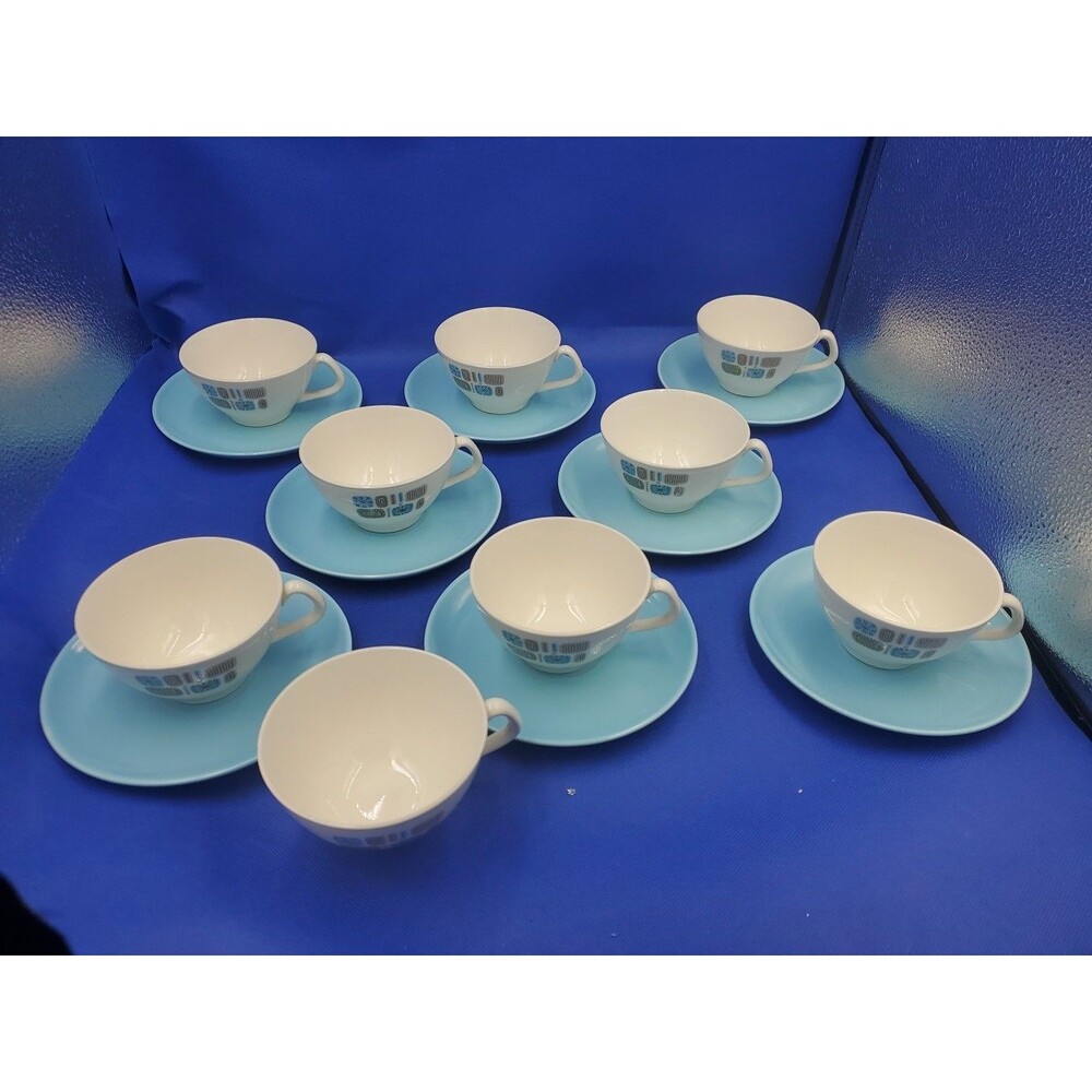 Vintage MCM Temporama Canonsburg Pottery (9) Coffee Tea Cups Mugs (8) Saucers